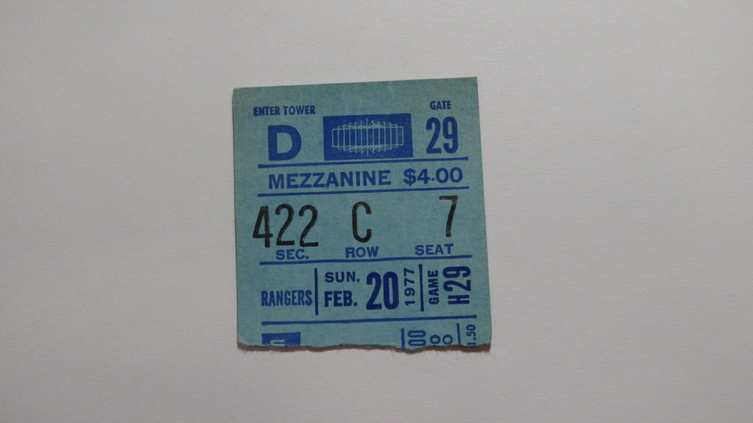 February 20, 1977 New York Rangers Vs. Detroit Red Wings NHL Hockey Ticket Stub
