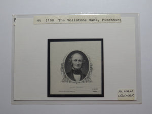 $100 1850's Fitchburg Massachusetts MA Alvah Crocker Obsolete Currency Portrait