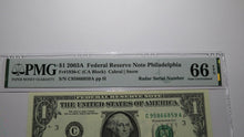 Load image into Gallery viewer, $1 2003 Radar Serial Number Federal Reserve Currency Bank Note Bill PMG UNC66EPQ