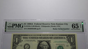 $1 1988 Radar Serial Number Federal Reserve Currency Bank Note Bill PMG UNC65EPQ