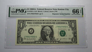 $1 2003 Repeater Serial Number Federal Reserve Currency Bank Note Bill PMG UNC66
