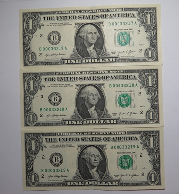 3 $1 2021 Consecutive Low Serial Numbers Federal Reserve Bank Notes New York