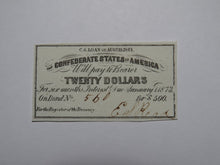 Load image into Gallery viewer, $20 1861 Confederate Bond Coupon Certificate Currency Bank Note Bill UNC