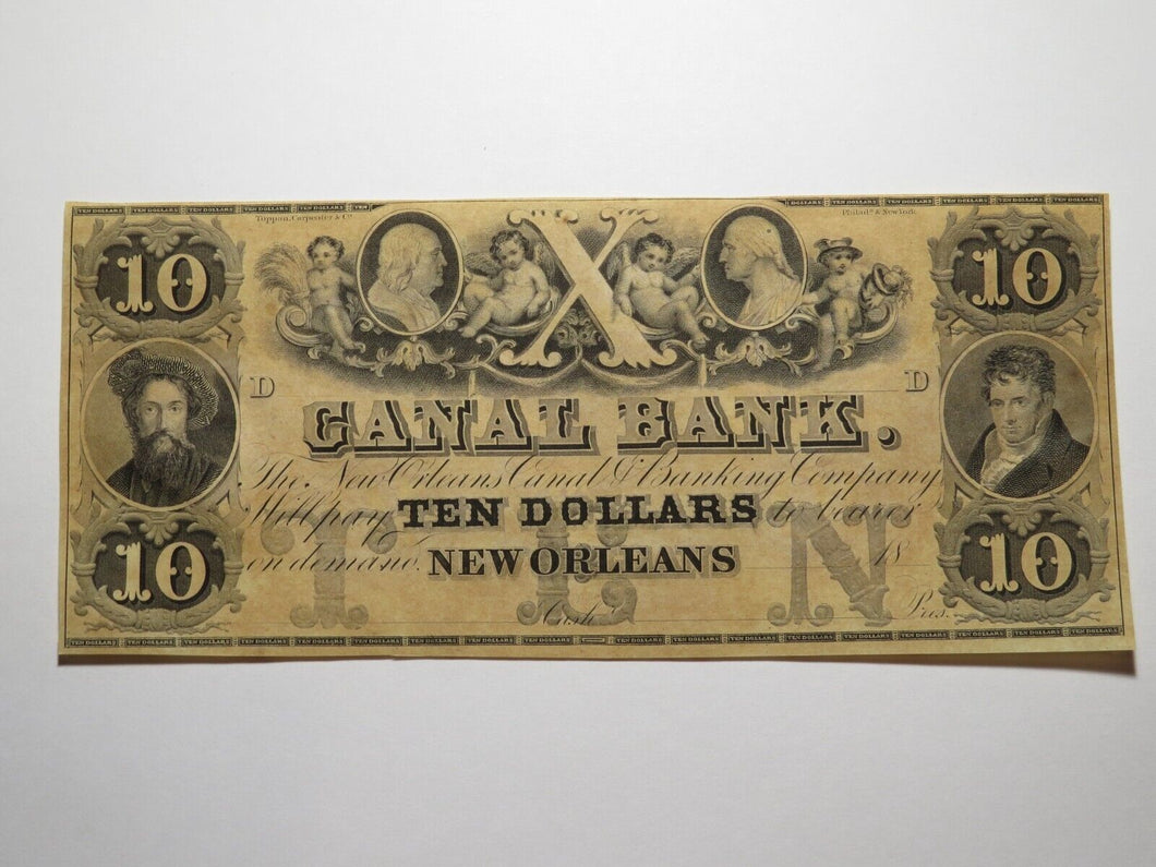 $10 18__ New Orleans Louisiana Obsolete Currency Bank Note Remainder Canal UNC++