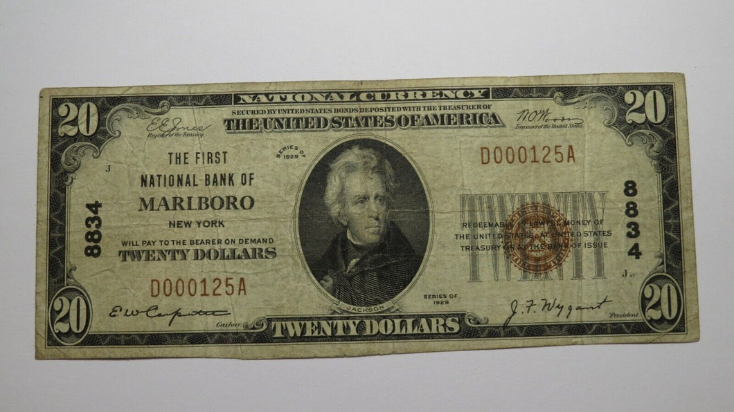 $20 1929 Marlboro New York NY National Currency Bank Note Bill Ch. #8834 FINE