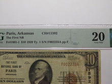 Load image into Gallery viewer, $10 1929 Paris Arkansas AR National Currency Bank Note Bill Ch. #11592 VF20 PMG