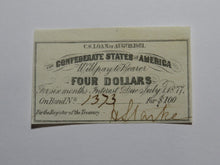 Load image into Gallery viewer, $4 1861 Confederate Bond Coupon Certificate Currency Bank Note Bill UNC