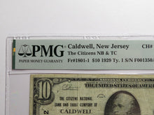 Load image into Gallery viewer, $10 1929 Caldwell New Jersey NJ National Currency Bank Note Bill Ch #9612 VF20