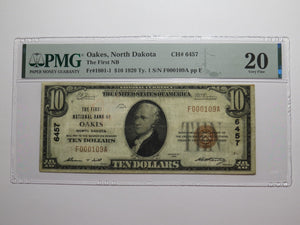 $10 1929 Oakes North Dakota National Currency Bank Note Bill Ch. #6457 VF20 PMG