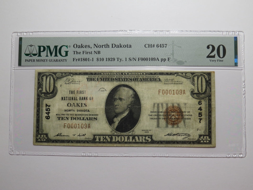 $10 1929 Oakes North Dakota National Currency Bank Note Bill Ch. #6457 VF20 PMG