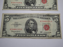 Load image into Gallery viewer, 2 $5 1963 Lincoln Red Seal Legal Tender Currency Notes Bank Bill VF-XF Condition