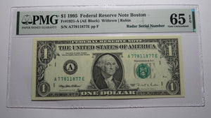 $1 1995 Radar Serial Number Federal Reserve Currency Bank Note Bill PMG UNC65EPQ