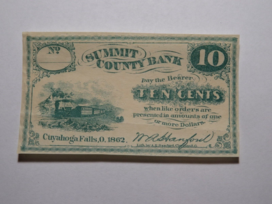 $.10 1862 Cuyahoga Falls Ohio OH Obsolete Currency Bank Note Bill Summit County