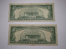Load image into Gallery viewer, 2 $5 1963 Lincoln Red Seal Legal Tender Currency Notes Bank Bill VF Condition