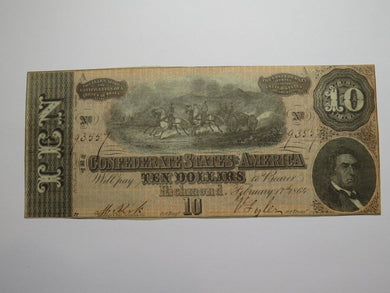 $10 1864 Richmond Virginia VA Confederate Currency Bank Note Bill RARE T68 VF