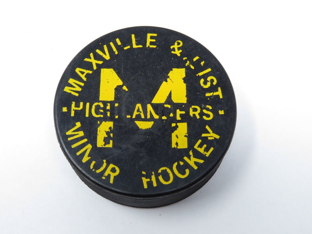 Vintage Maxville Highlanders Ontario Minor Game Used Hockey Puck Canada