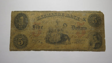 $5 1853 Columbia South Carolina SC Obsolete Currency Bank Note Bill! Exchange