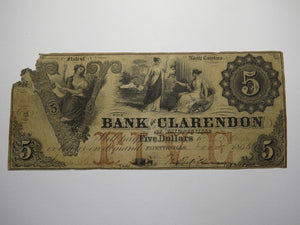 $5 1855 Fayetteville North Carolina Obsolete Currency Bank Note Bill Clarendon