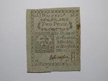Load image into Gallery viewer, 1777 Two Pence Hartford Connecticut CT Blue Paper Colonial Currency Note Bill AU