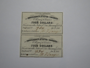 $4 1861 Confederate Bond Coupon Certificate Uncut Sheet Currency Bank Note Bill