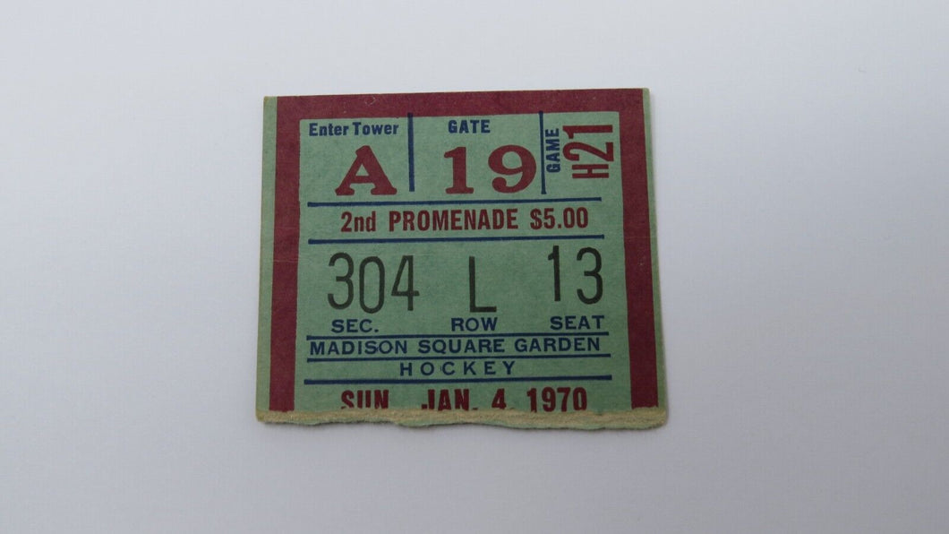 January 4, 1970 New York Rangers Vs. Oakland Seals NHL Hockey Ticket Stub