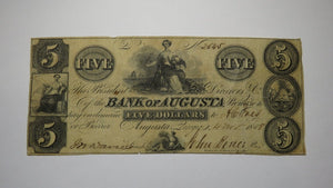 $5 1858 Augusta Georgia GA Obsolete Currency Bank Note Bill Bank of Augusta 