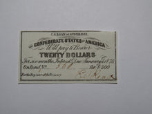 Load image into Gallery viewer, $20 1861 Confederate Bond Coupon Certificate Currency Bank Note Bill UNC
