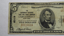 Load image into Gallery viewer, $5 1929 Larchmont New York NY National Currency Bank Note Bill! Ch. #6019 FINE!