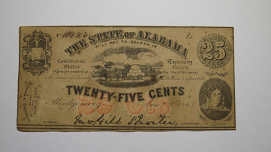 $.25 1863 Montgomery Alabama Obsolete Currency Bank Note Bill AU! Plate L
