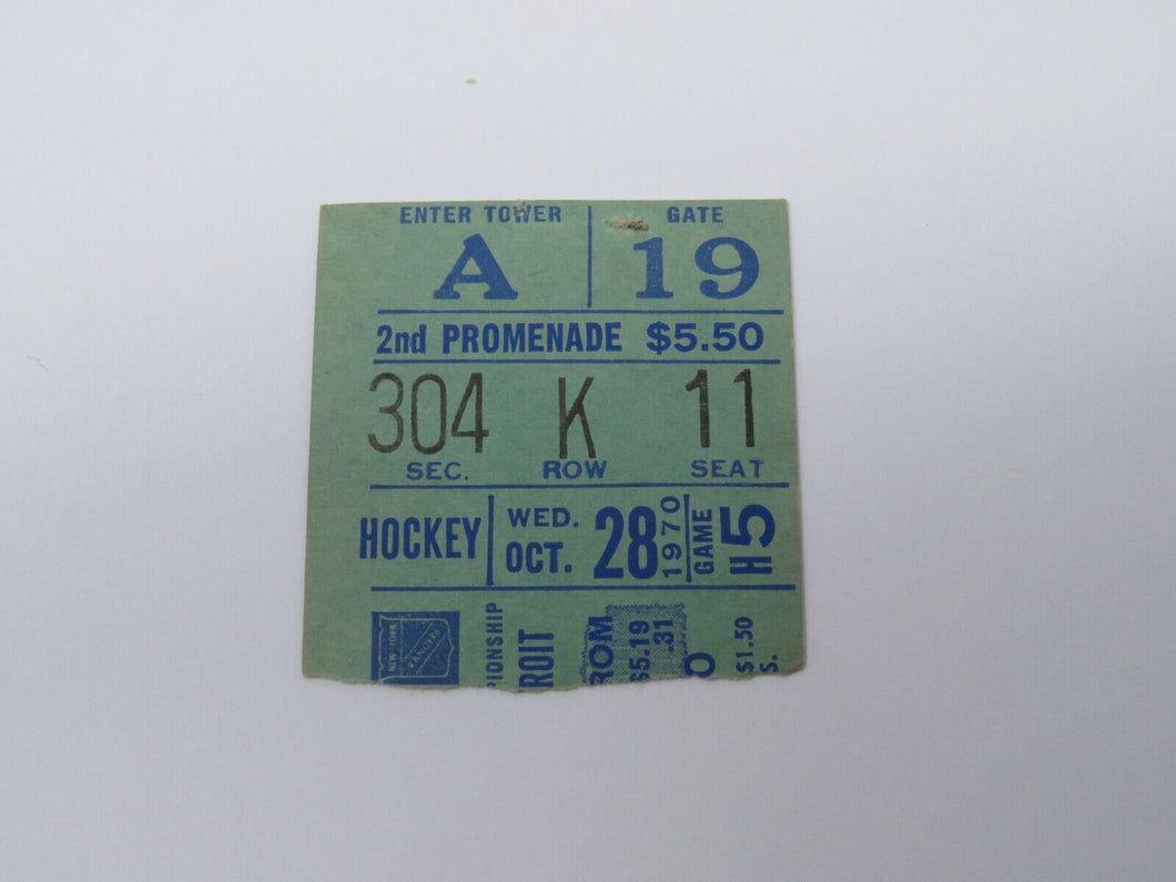 October 28, 1970 New York Rangers Vs. Detroit Red Wings NHL Hockey Ticket Stub