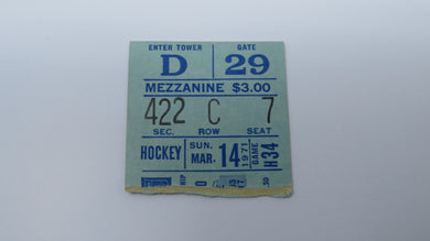 March 14, 1971 New York Rangers Vs. Toronto Maple Leafs NHL Hockey Ticket Stub