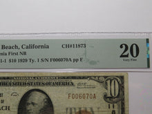 Load image into Gallery viewer, $10 1929 Long Beach California National Currency Bank Note Bill Ch. #11873 VF20