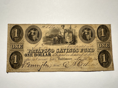 $1 1840 Baltimore Maryland Obsolete Currency Bank Note Bill Patapsco Savings