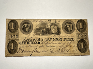 $1 1840 Baltimore Maryland Obsolete Currency Bank Note Bill Patapsco Savings