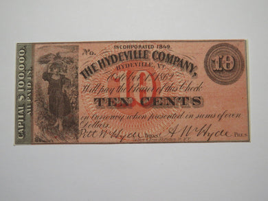 $.10 1862 Hydeville Vermont VT Obsolete Currency Bank Note Bill Remainder UNC++