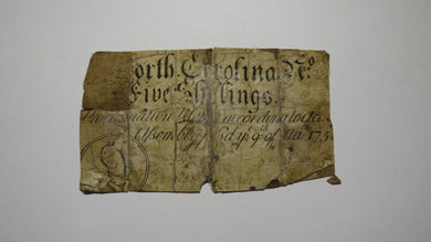 1754 Five Shillings North Carolina NC Colonial Currency Bank Note Bill! 5s RARE