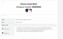 Load image into Gallery viewer, 2020 Renato Nunez Baltimore Orioles Game Used Baseball! Ryan Brasier Red Sox