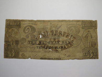 $3 1849 Waldoboro Maine ME Obsolete Currency Bank Note Bill The Medomak Bank