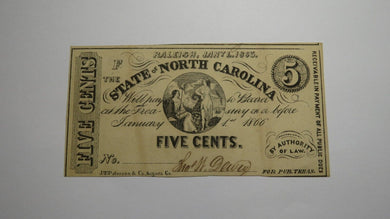$.05 1863 Raleigh North Carolina Obsolete Currency Bank Note Bill State of NC XF