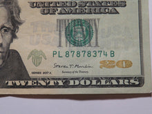 Load image into Gallery viewer, $20 2017 Fancy Radar Serial Number Federal Reserve Currency Bank Note Bill 87878