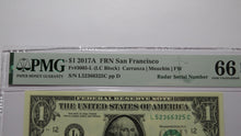 Load image into Gallery viewer, $1 2017 Radar Serial Number Federal Reserve Currency Bank Note Bill PMG UNC66EPQ