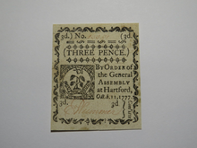 Load image into Gallery viewer, 1777 Three Pence Hartford Connecticut CT White Paper Colonial Currency Note Bill
