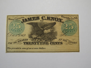 $.25 1862 Knox Corners New York NY Obsolete Currency Bank Note Bill Oneida Co.