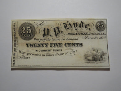 $.25 1852 Jordanville New York Obsolete Currency Bank Note Bill P.P. Hyde UNC+++