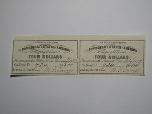 $4 1861 Confederate Bond Coupon Certificate Uncut Sheet Currency Bank Note Bill