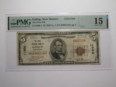 $5 1929 Gallup New Mexico NM National Currency Bank Note Bill Ch #11900 F15