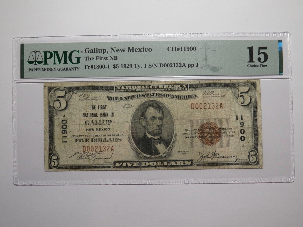 $5 1929 Gallup New Mexico NM National Currency Bank Note Bill Ch #11900 F15