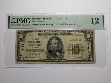 $50 1929 Streator Illinois IL National Currency Bank Note Bill Ch. #2176 F12 PMG