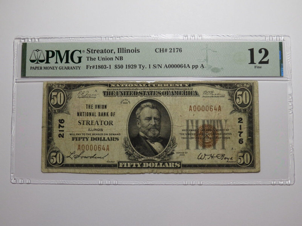 $50 1929 Streator Illinois IL National Currency Bank Note Bill Ch. #2176 F12 PMG