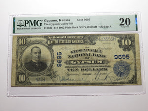 $10 1902 Gypsum Kansas KS National Currency Bank Note Bill Ch #9695 VF20 PMG
